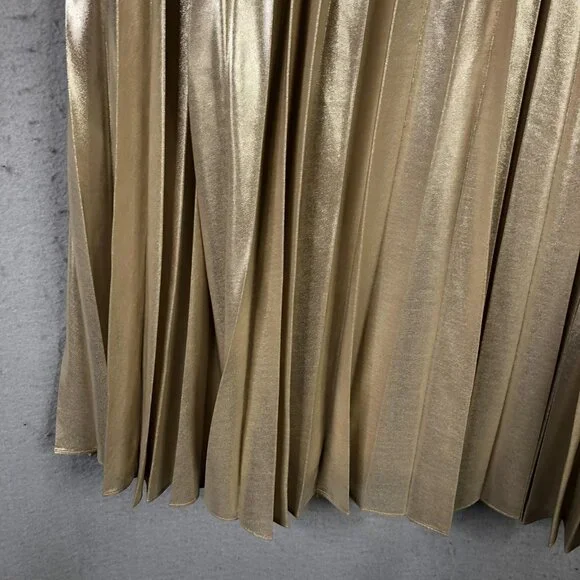 Lauren Ralph Lauren Skirt Womens 14 Gold Metallic Pleated Midi Party Formal - Picture 12 of 16